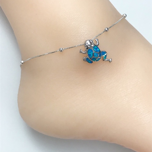 Sterling Silver Opal Frog Anklet - Picture 7 of 8